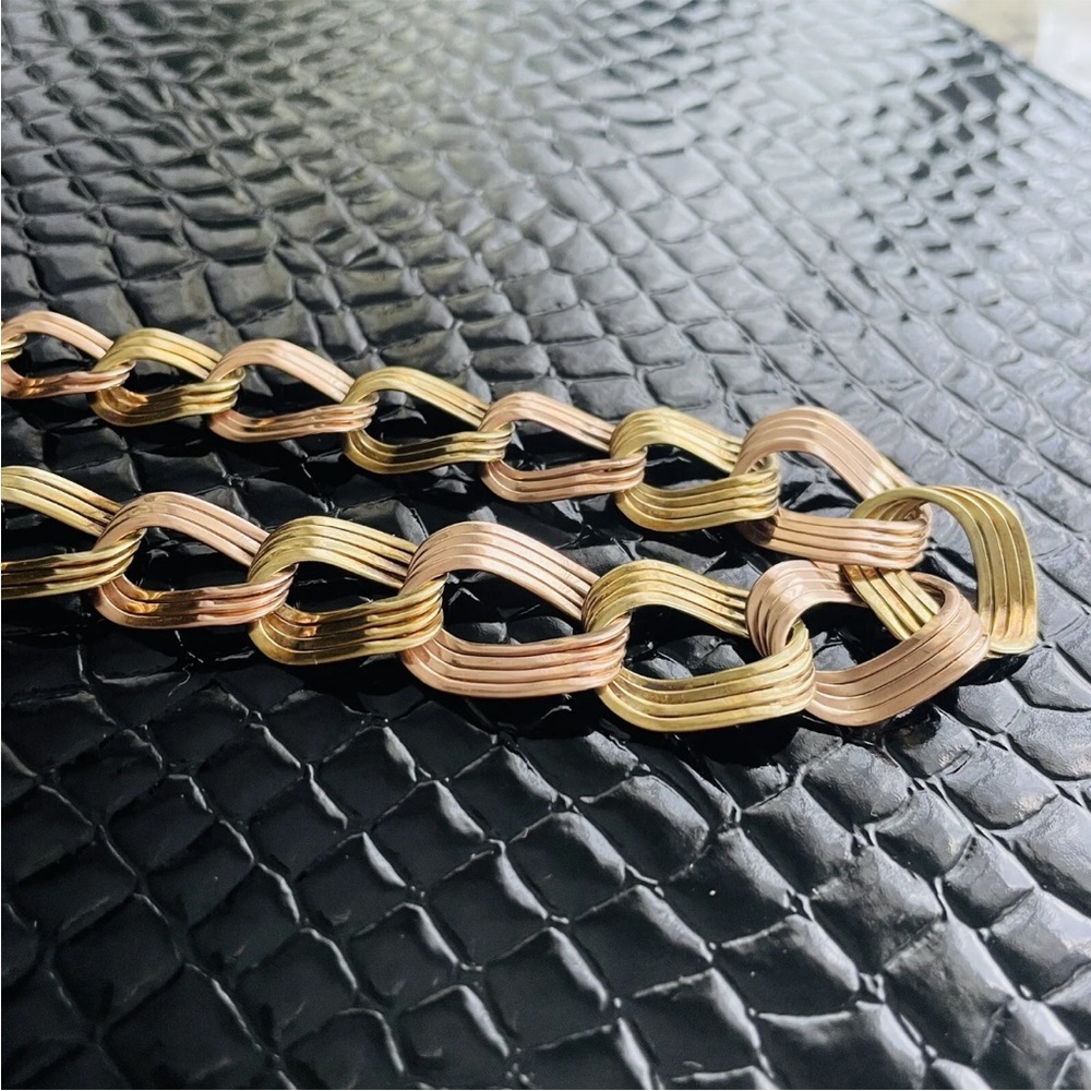 BIG 14K Solid Gold Binder Bros NY 2 Tone Graduated Chain Link Necklace 1950s MCM - Picture 6 of 10